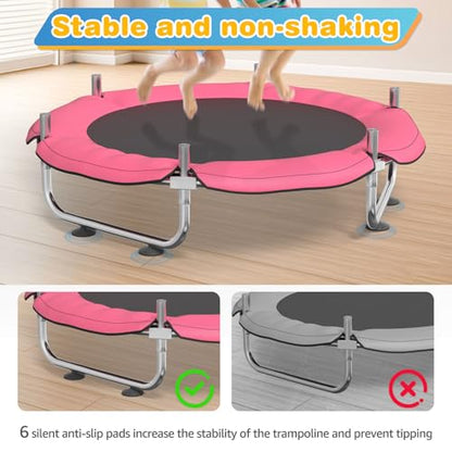 60" Trampoline for Kids with Enclosure Net, Toddler Trampolines Indoor - color: Rosered