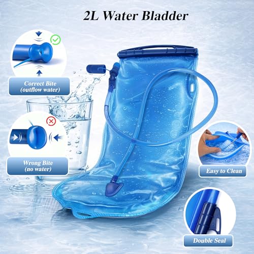 Lightweight 2 Pack Hydration Backpack with 2L Water Bladder for Hiking - color: Black