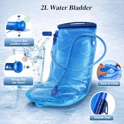 Lightweight 2 Pack Hydration Backpack with 2L Water Bladder for Hiking - color: Black