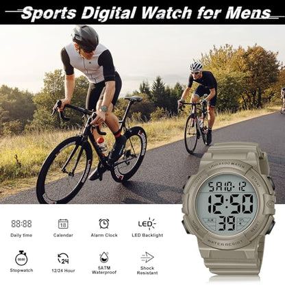 Mens Digital Watch, Sport Military Watch for Men, LED Large Face - color: 03-Khaki