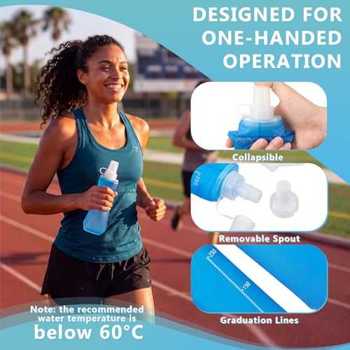 LemonRoad 4 Pcs 250ml Collapsible Soft Water Bottle for Hydration, TPU Foldable Running Water Bottle for Marathon Summer Run Vest Jogging Hiking Travel