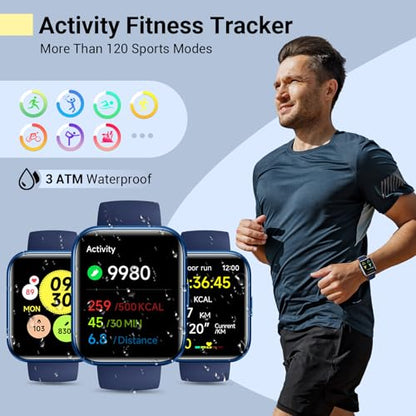 Smartwatch for Women/Men, Compatible with Android & iPhone, 1.8'' Fitness Tracker Watch with Alexa, Call & Notification Alerts, Heart Rate & Sleep Monitor, 120 Sports Modes, Waterproof Smart Watch - color: Blue