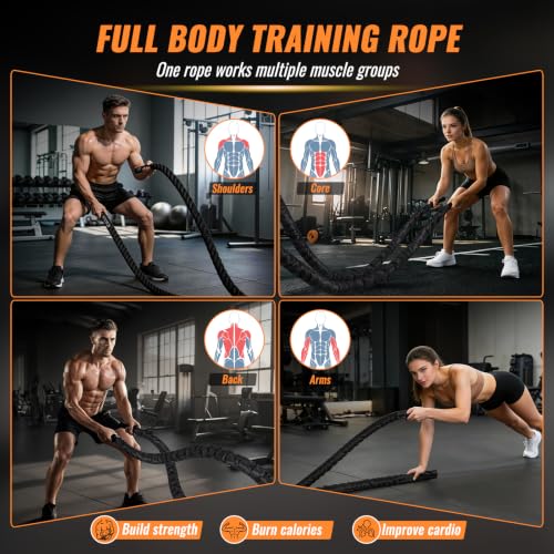 Battle Rope for Home Gym – 1.5 Inch 40FT Heavy Exercise Rope with Wear-Resistant Nylon Sleeve & Anchor Strap - size: 1.5 Inch x 40FT