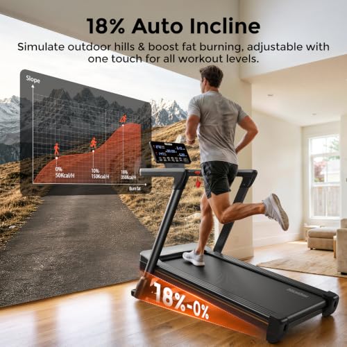 Niceday TM2 Incline Treadmill with 18% Auto Incline, Wide Belt Foldable Running Treadmills with Handles for Home 380 lb Capacity, 0.6-8.7MPH Indoor Running Machine for Home Gym, 3.0HP Quiet Brushless