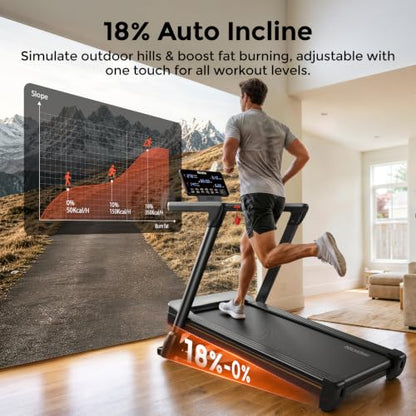 Niceday TM2 Incline Treadmill with 18% Auto Incline, Wide Belt Foldable Running Treadmills with Handles for Home 380 lb Capacity, 0.6-8.7MPH Indoor Running Machine for Home Gym, 3.0HP Quiet Brushless