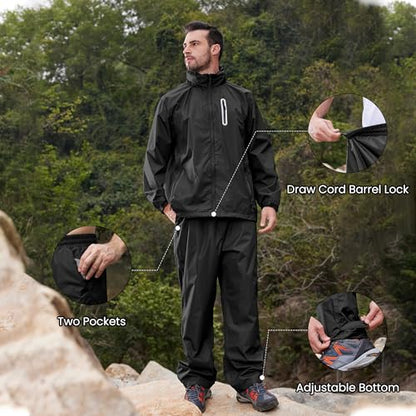 Men Women Rain Suits Waterproof Rain Gear Jacket and Pants for Golf Fishing - color: Black, size: X-Large
