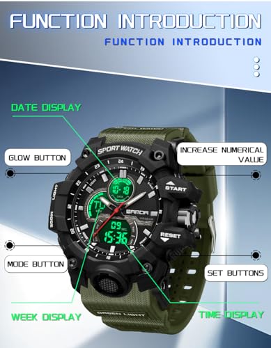 FANMIS Men Sports Outdoor Watch Analog Digital Multifunctional Black Watch - color: X Army green