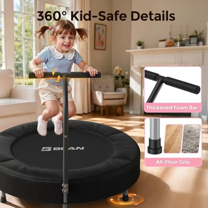 BCAN SP1 36'' Kids Toddler Trampoline Indoor, Foam Handle | FED Fitness - color: Black-Classic
