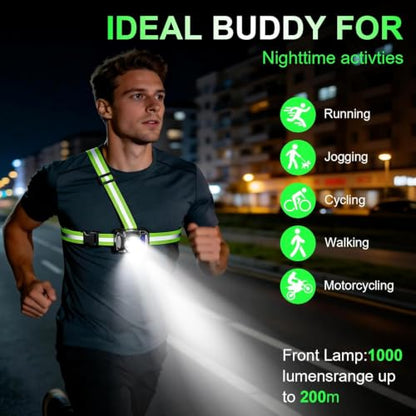 1000LM Running Lights for Runners, Reflective Runming Vest with LED Lights