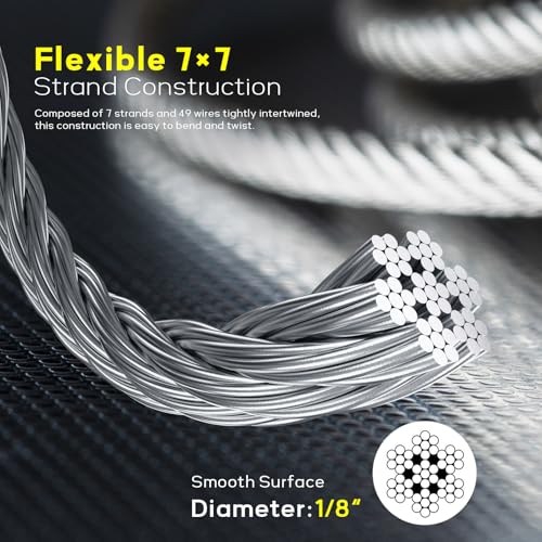 300FT 1/8" Stainless Steel Cable, 7x7 Wire Rope - size: 300 ft