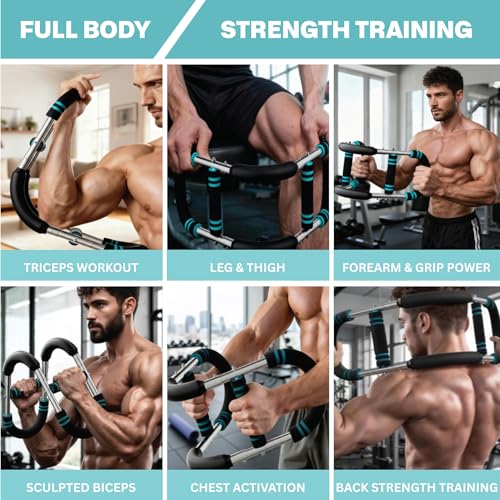 Power Twister Bar Adjustable 40/50/60 KG Chest Expander and Arm Exerciser for Men, Heavy Duty Steel Spring Upper Body Workout Bar, Forearm Strengthener with Non-Slip Ergonomic Handles