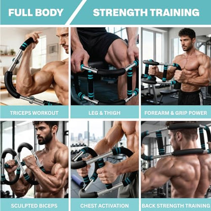 Power Twister Bar Adjustable 40/50/60 KG Chest Expander and Arm Exerciser for Men, Heavy Duty Steel Spring Upper Body Workout Bar, Forearm Strengthener with Non-Slip Ergonomic Handles