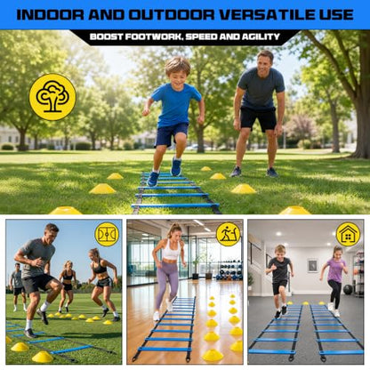2 Pack 20ft Agility Ladder Set, 40ft Total Adjustable Speed Ladder - color: Blue
