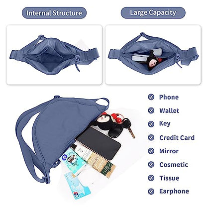 Nylon Crescent Crossbody Bag for Women Purses Trendy Men,Small Travel Sling Bag Hobo - color: Lake Blue, size: Small
