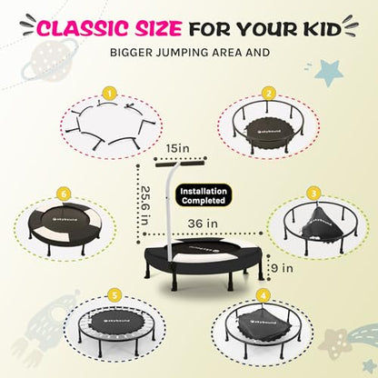 SkyBound 36 Inch Indoor Trampoline for Kids - Kids Trampoline Indoor with Handle - Toddler Trampoline with Upgraded 2.0mm Steel Pipe and Handlebar - Mini Indoor Trampoline for Kids Age 3 and Above - style: Paw
