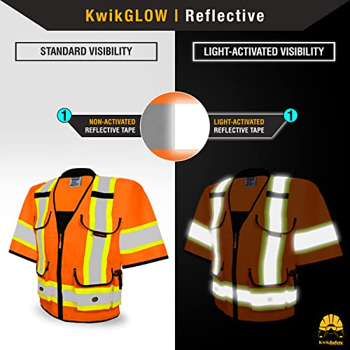 KwikSafety GODFATHER Safety Vest Class 2 & Class 3 ANSI OSHA Hi Vis Vest - color: Orange (Sleeves), size: Medium