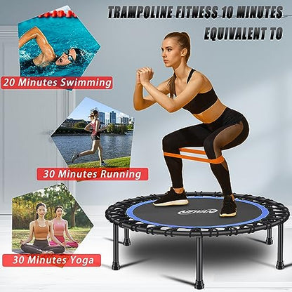 Newan 40"-48" Silent Mini Trampoline Fitness Trampoline Bungee Rebounder Jumping Cardio Trainer Workout for Adults-Max Limit 330lbs - color: 40" Round Blue (NO Handle)