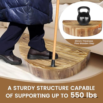 5.2" H Semicircular Wooden One Step Stool for Door High Bed Elderly Safety - size: 26.4" W