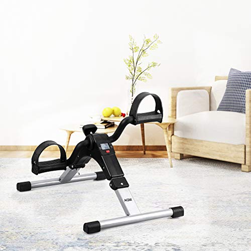 Folding Pedal Exerciser, Mini Exercise Bike Under Desk Bike - color: Silver
