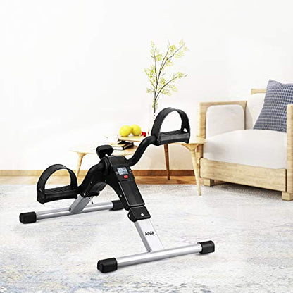 Folding Pedal Exerciser, Mini Exercise Bike Under Desk Bike - color: Silver