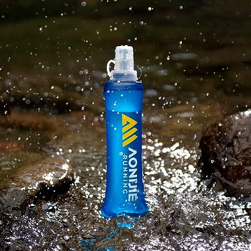 AONIJIE Soft Flasks, TPU Collapsible Foldable Water Bottles for Hydration Pack Running Cycling 2 Pack (250ml with straw pack of 2) - color: 250ml with straw pack of 2