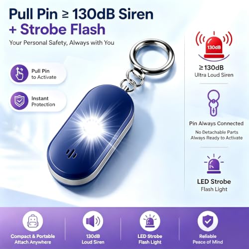 Personal Safety Alarm for Women, 130dB Rechargeable Keychain Alarm with Dual Speakers, LED Strobe Light, Low Power Indicator and USB-C Charging, (Blue) - color: Blue