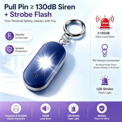 Personal Safety Alarm for Women, 130dB Rechargeable Keychain Alarm with Dual Speakers, LED Strobe Light, Low Power Indicator and USB-C Charging, (Blue) - color: Blue