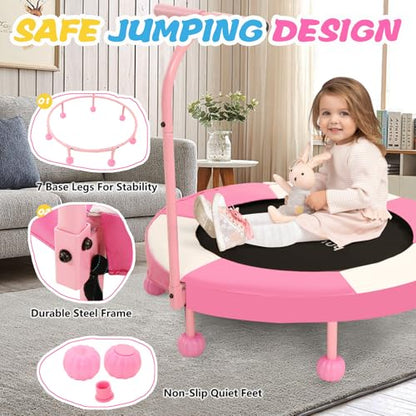 36" Toddler Trampoline with Adjustable Handle, ASTM Certified Foldable Mini Trampoline for Kids Ages 1-6, Indoor Trampoline for Boys & Girls, Small Trampoline for Home & Garden