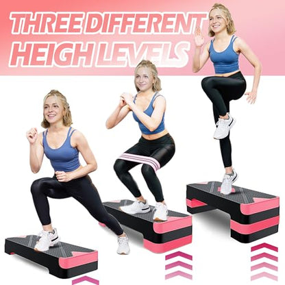 Aerobic Step Platform, Non Slip Adjustable Height Step Trainer - color: Pink