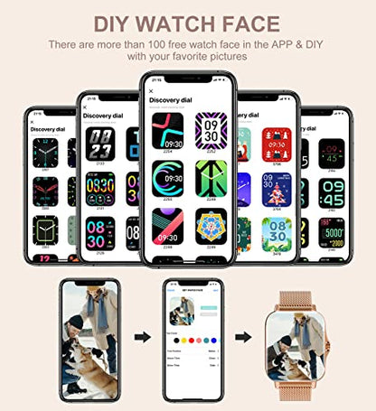 Iaret Smart Watch for Women(Call Receive/Dial), Fitness Tracker Waterproof Smartwatch for Android iOS Phones 1.7" HD Full Touch Screen Digital Watches with Heart Rate Sleep Monitor Pedometer - color: Rose Gold