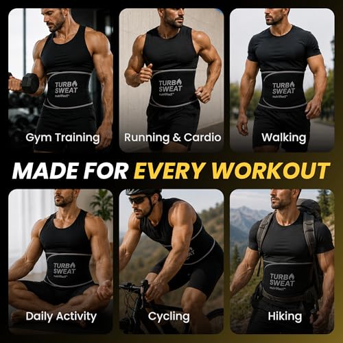 TURBOSWEAT Waist Trimmer Belt Women Men, Neoprene Sweat Band, Latex Free, Includes Mesh Wash Bag - color: Black Gray, size: S-M (25.6" - 43.3")