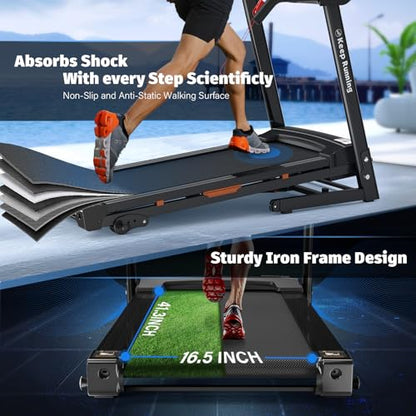 Treadmills for Home with Incline, 16in Wide Belt, App, Bluetooth, 8.5 MPH Walking Pad Treadmill Running Machine 330 Lbs Capacity, Pulse Heart Rate Sensor, 3.5HP Quiet Brushless Motor - color: Red