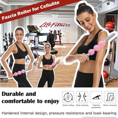 Fascia Muscle Roller, Cellulite Massager Fascia Roller for Cellulite and Sore Muscles, Neck, Leg, Back, Pressure Trigger Point Body Roller Deep Tissue Massage Stick Tools - 3 Massage Balls - color: Sakura Pink