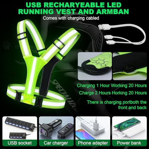5 Color LED Reflective Running Vest with 2 LED Armbands&2 Reflective Bands
