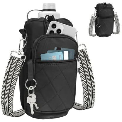 Water Bottle Bag Crossbody with Adjustable Strap, Insulated Water Bottle Sling Bag with Phone Pocket for Hiking - color: Black