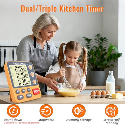Digital Dual Kitchen Timer, Multiple Channels Countdown Timer - color: Orange