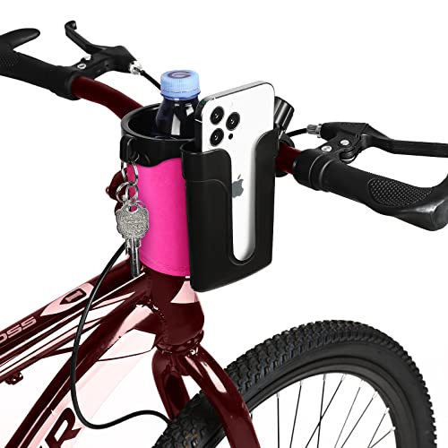 Accmor Stroller Cup Holder with Phone Keys Holder, 3-in-1 Universal Cup Holder, Drinks Bottle Holder for Stroller, Bike, Wheelchair, Walker, Scooter - color: Black Pink