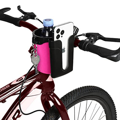 Accmor Stroller Cup Holder with Phone Keys Holder, 3-in-1 Universal Cup Holder, Drinks Bottle Holder for Stroller, Bike, Wheelchair, Walker, Scooter - color: Black Pink