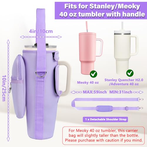 LEFOR·Z Water Bottle Carrier Bag with Phone Pocket Compatible with Stanley/Meoky 40 oz Tumbler with Handle,Water Bottle Holder Pouch with Adjustable Strap Compatible with Stanley Cup Accessories - color: Purple-Style B