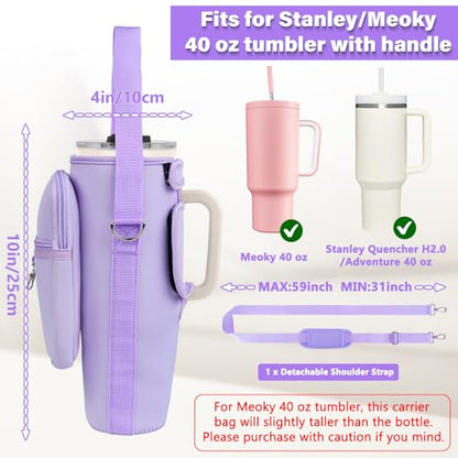 LEFOR·Z Water Bottle Carrier Bag with Phone Pocket Compatible with Stanley/Meoky 40 oz Tumbler with Handle,Water Bottle Holder Pouch with Adjustable Strap Compatible with Stanley Cup Accessories - color: Purple-Style B