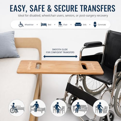 Transfer Board, 23.2 in Wooden Slide Board for Transferring, Patient Transfer Board for Wheelchair, Bed, Chair, Sofa & Commode, 2 Cutout Handles, 440 lb Capacity