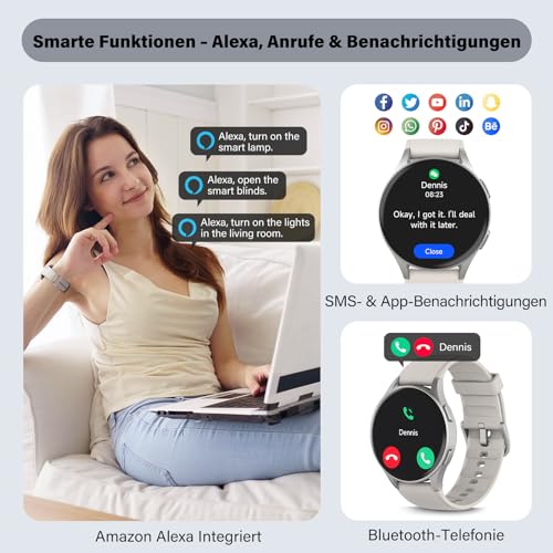 Smart Watch for Women, Built-in Alexa, GPS, HRV, VO2 Max, Blood Oxygen, Sleep & Stress Monitor, BT Calling, Compass, Altimeter, 1.32" AMOLED, Fitness & Women’s Health, Waterproof, iPhone Compatible - color: Starlight Gray