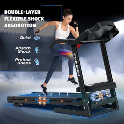 Treadmills for Home with Incline, 16in Wide Belt, App, Bluetooth, 8.5 MPH Walking Pad Treadmill Running Machine 330 Lbs Capacity, Pulse Heart Rate Sensor, 3.5HP Quiet Brushless Motor - color: Red