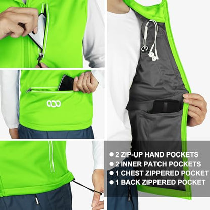 33,000ft Men's Windproof Lightweight Golf Vest Outerwear Sleeveless Jacket - color: Fluorescent Green, size: 3X-Large