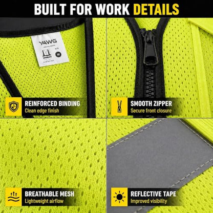 Reflective Safety Vest for Men Women with Pockets,Meets ANSI/ISEA - color: Yellow, size: Medium