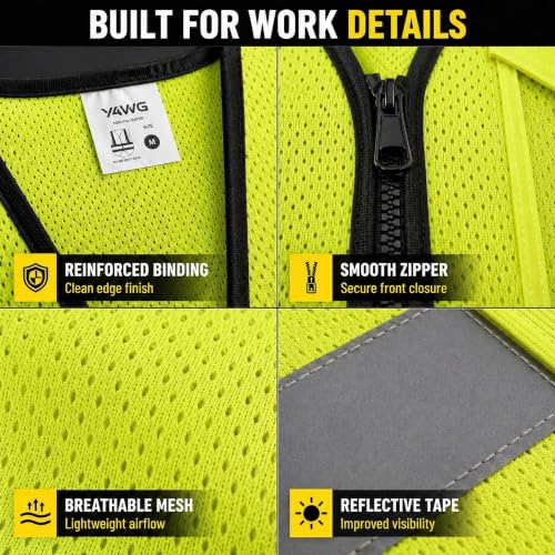 Reflective Safety Vest for Men Women with Pockets,Meets ANSI/ISEA - color: Yellow, size: 5X-Large