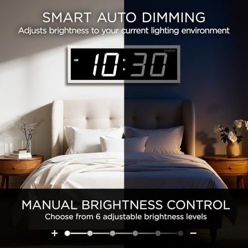 Ivation Large Digital Wall Clock with Big LED Display & Timer, 24" - color: White, size: 24" x 8"