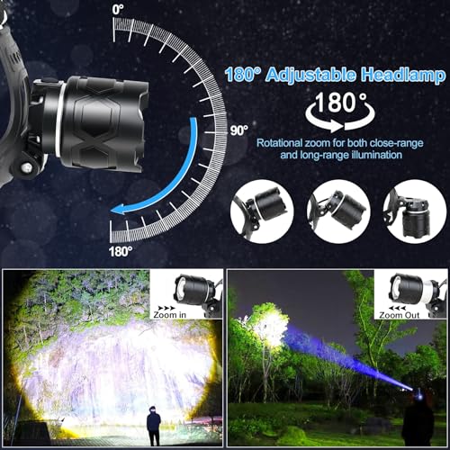 LED Headlamp Flashlight，Rechargeable Head Lamp 3000 Lumens Ultra Bright.