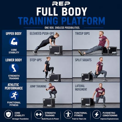 REP Soft Plyo Box | 3-in-1 Foam Jump Box | 3 Size Options 16", 20", 24" | Plyometric Training Platform | Home Gym Equipment | Non-Slip Step Block | Adjustable Workout Box | CrossFit Jump Tool - style: Small - 20/18/16 inch