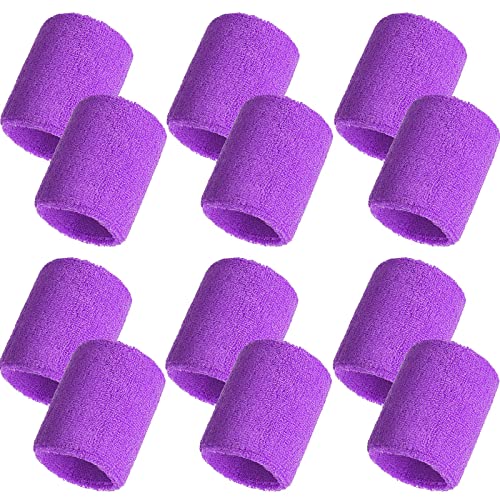 Bememo 12 Pcs Sweatbands Wrist Bands - color: Purple, size: 3.15 Inch